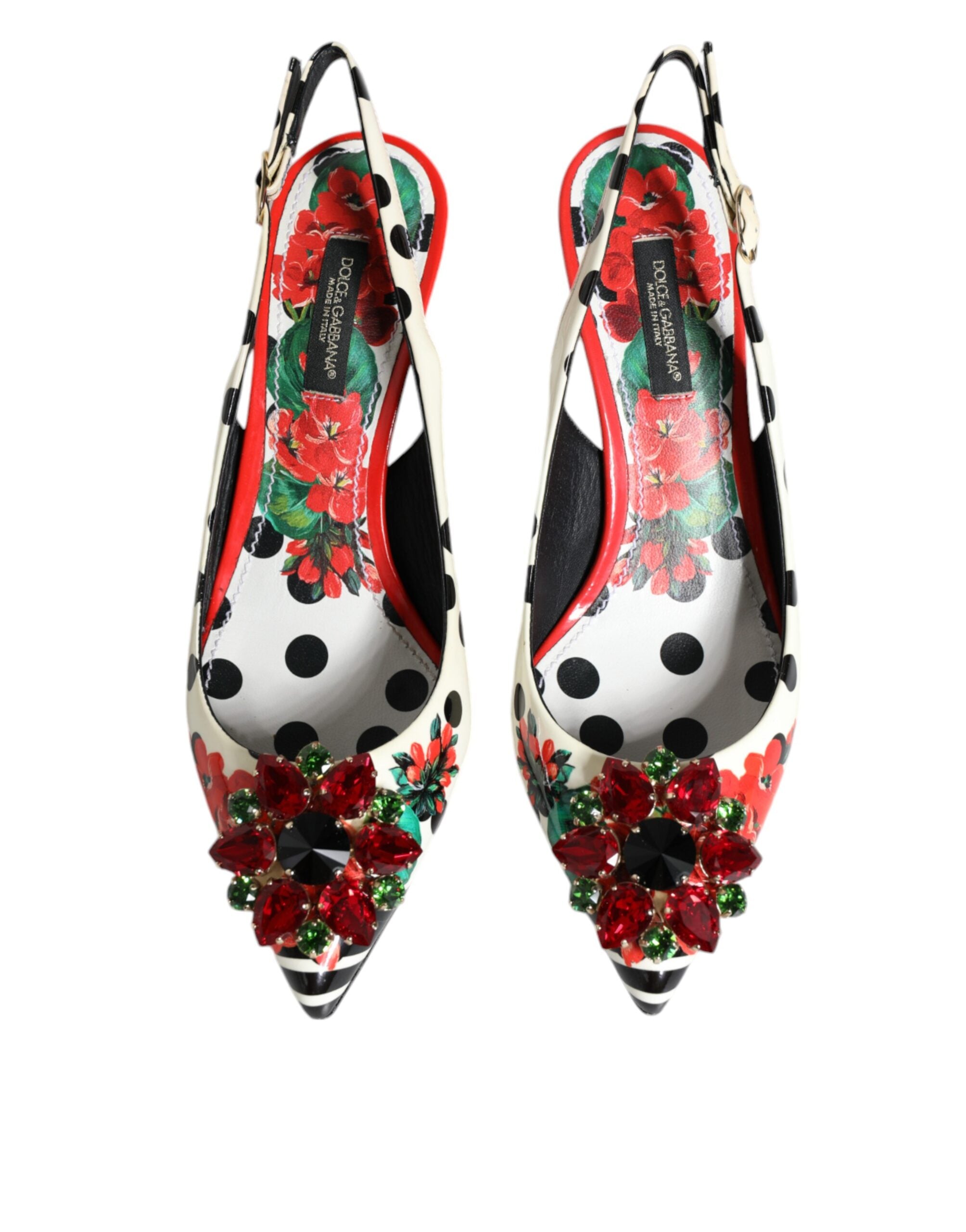 Flerfargede slingback-sko med krystaller i skinn