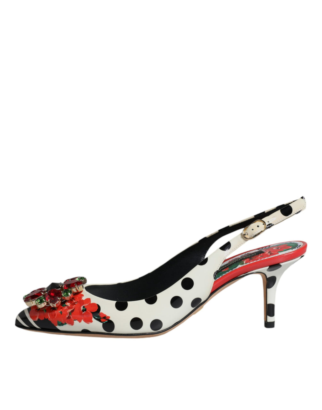 Flerfärgade läderkristallklackade slingback-skor