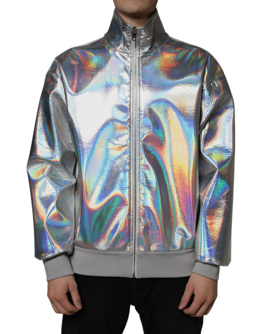 Dolce &amp; Gabbana Silverfärgad Iridescent Full Zip Bomberjacka för män