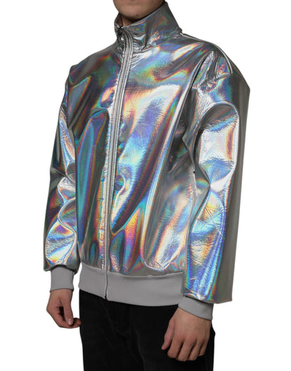 Dolce &amp; Gabbana Silverfärgad Iridescent Full Zip Bomberjacka för män