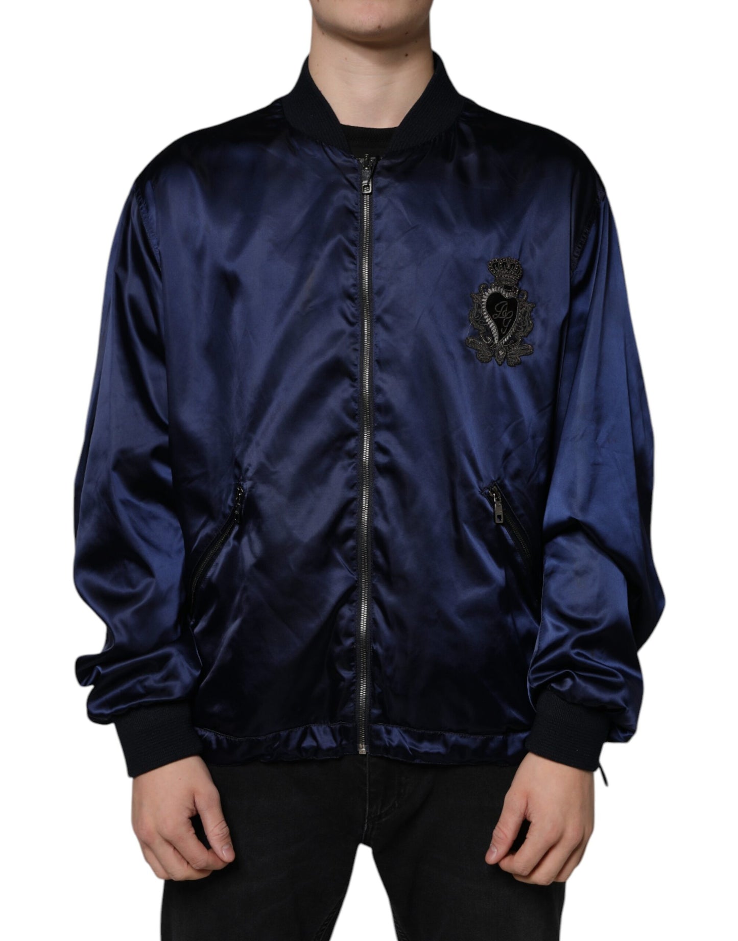 Dolce &amp; Gabbana Blå Crown Heart Full Zip Bomberjacka för Herr