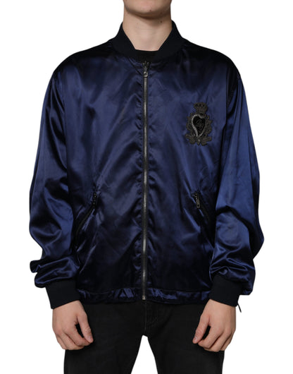 Dolce &amp; Gabbana Blå Crown Heart Full Zip Bomberjacka för Herr