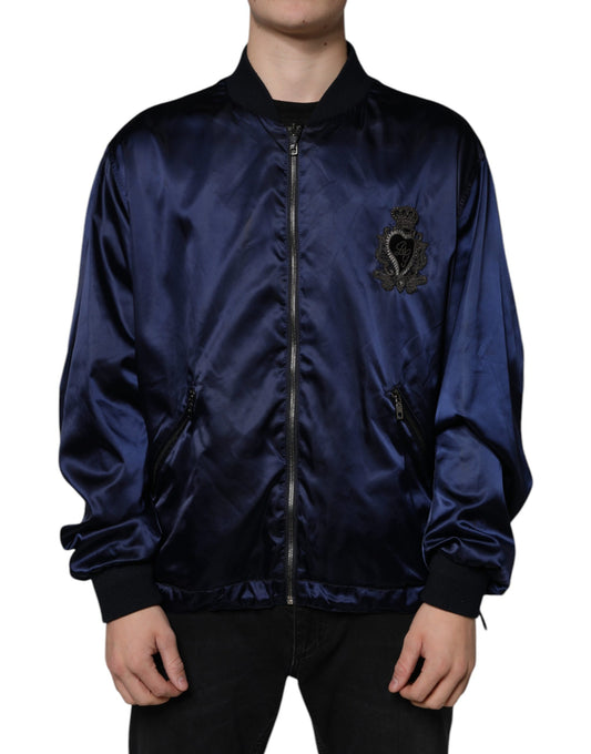 Dolce &amp; Gabbana Blå Crown Heart Full Zip Bomberjacka för Herr
