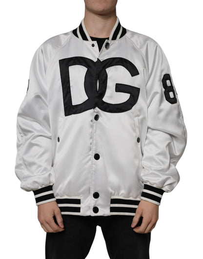 Dolce &amp; Gabbana vit bomberjacka med polyesterlogotyp och dragkedja