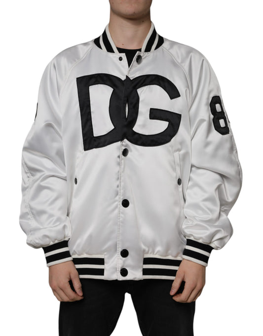 Dolce &amp; Gabbana vit bomberjacka med polyesterlogotyp och dragkedja