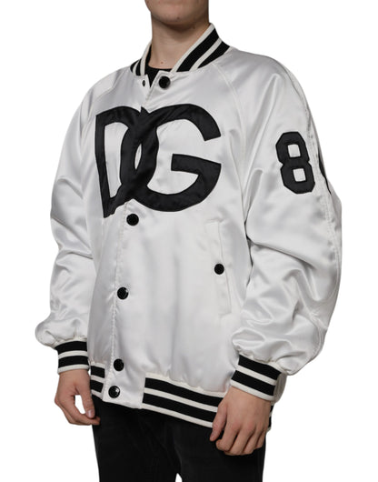 Dolce &amp; Gabbana vit bomberjacka med polyesterlogotyp och dragkedja