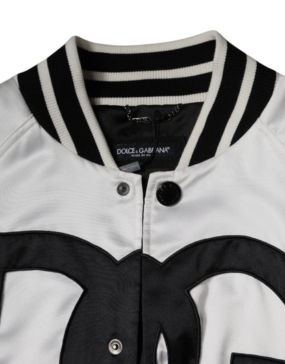 Dolce &amp; Gabbana vit bomberjacka med polyesterlogotyp och dragkedja