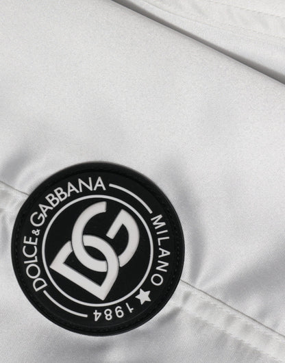 Dolce &amp; Gabbana vit bomberjacka med polyesterlogotyp och dragkedja