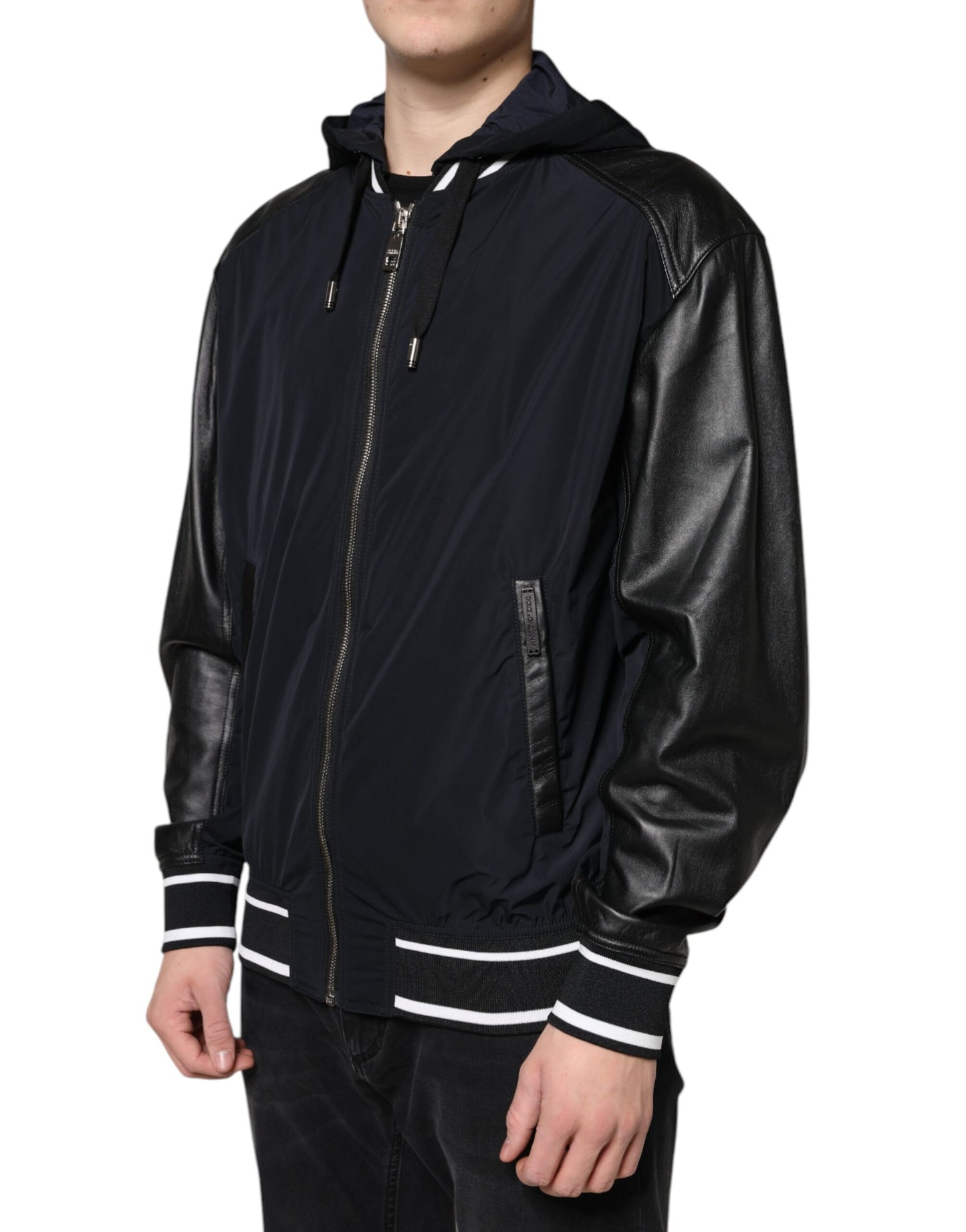 Dolce &amp; Gabbana Svart Huva Full Dragkedja Herr Bomberjacka