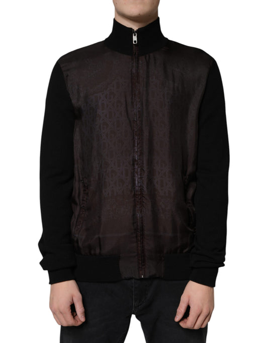 Dolce &amp; Gabbana svart bomberjacka med logotyp och monogram och hel dragkedja