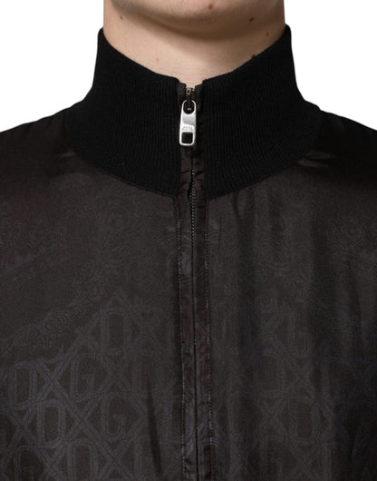 Dolce &amp; Gabbana svart bomberjacka med logotyp och monogram och hel dragkedja