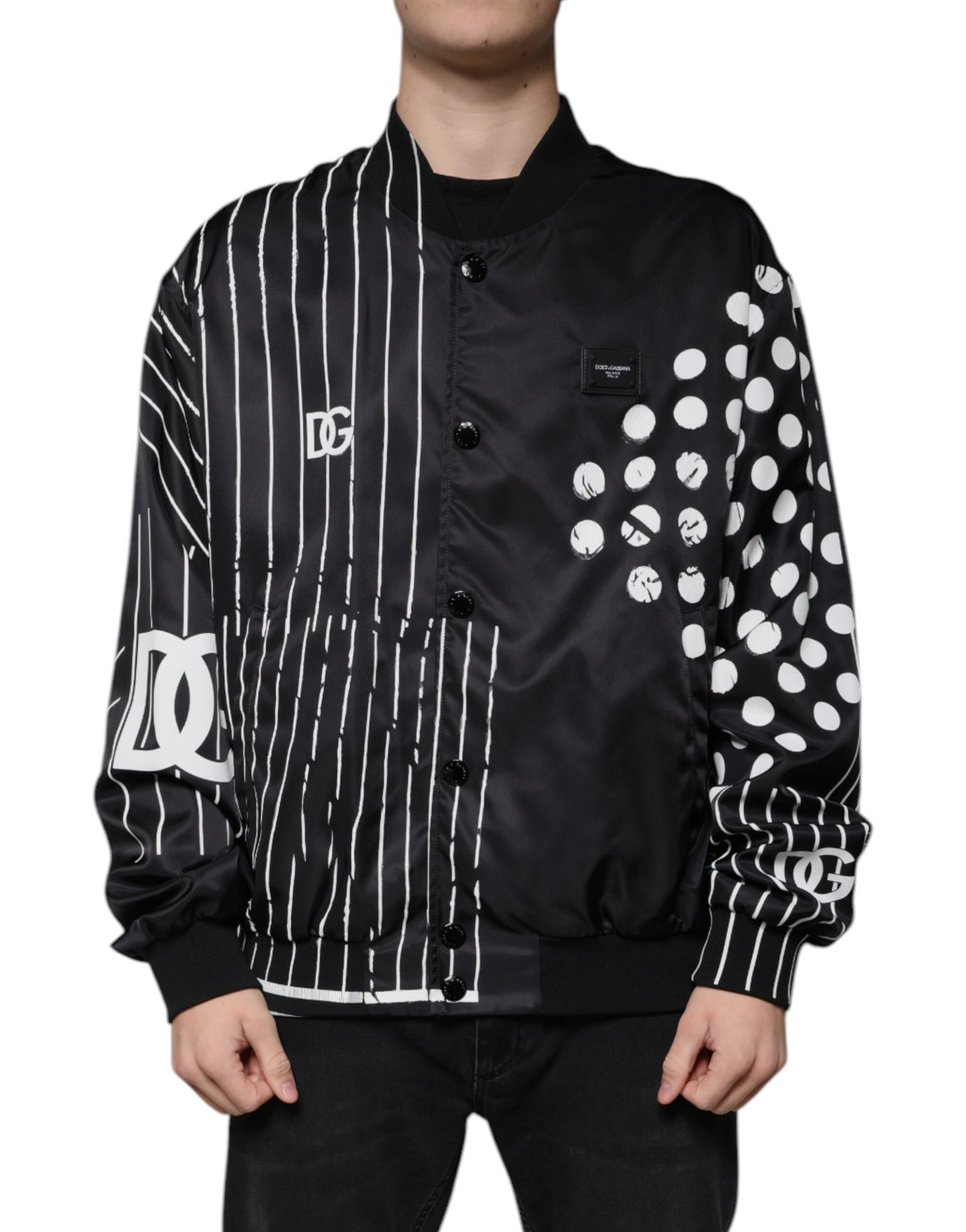 Dolce &amp; Gabbana Svart prickig randig nylonbomberjacka