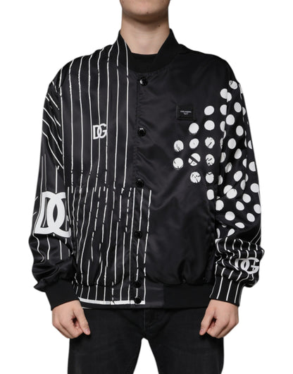 Dolce &amp; Gabbana Svart prickig randig nylonbomberjacka