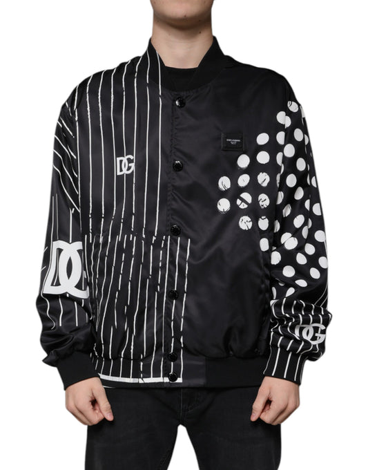 Dolce &amp; Gabbana Svart prickig randig nylonbomberjacka