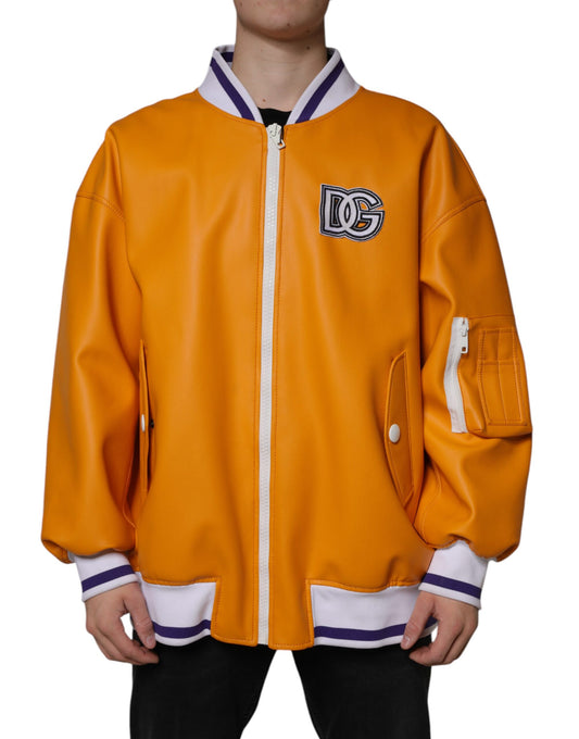 Dolce &amp; Gabbana Orange Vit Jersey Bomberjacka Med Hel Dragkedja