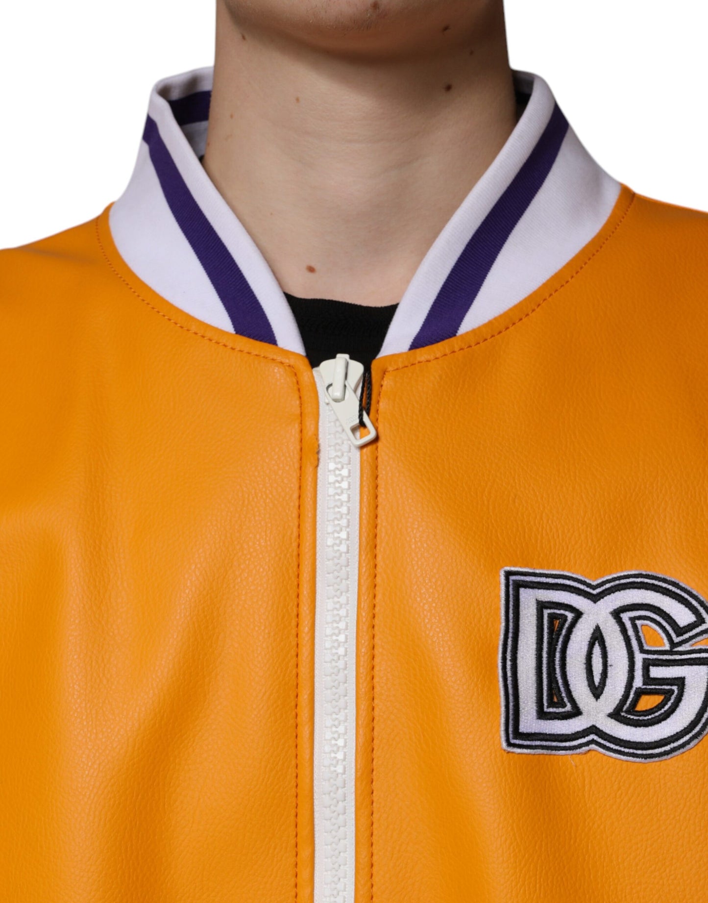 Dolce &amp; Gabbana Orange Vit Jersey Bomberjacka Med Hel Dragkedja