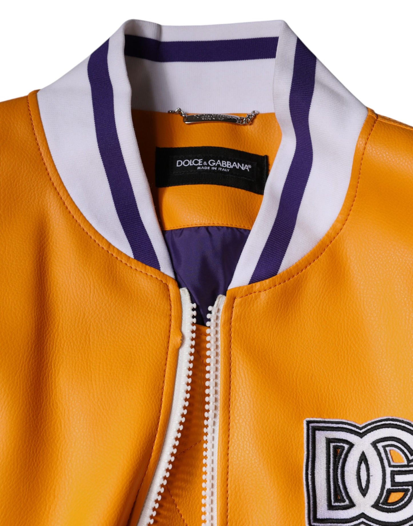 Dolce &amp; Gabbana Orange Vit Jersey Bomberjacka Med Hel Dragkedja