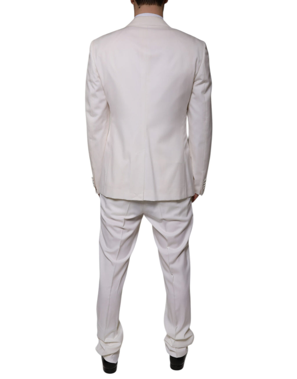 Vit ull-siden 3-delad slimfit formell kostym