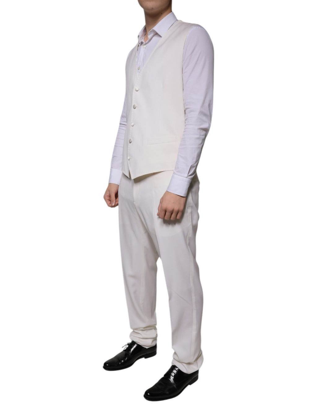 Vit ull-siden 3-delad slimfit formell kostym