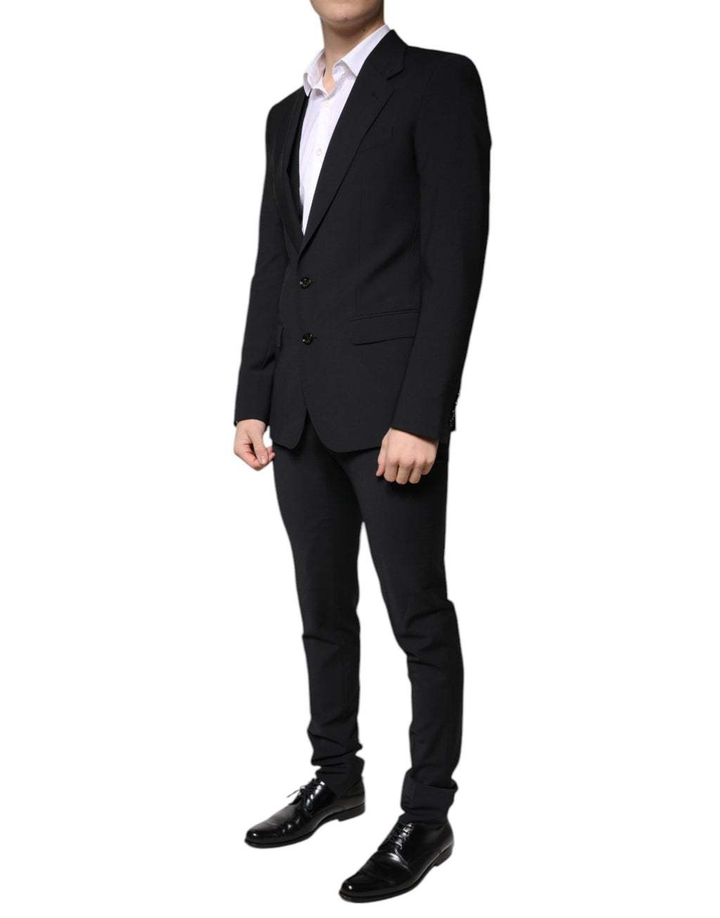 Svart ull 3-delad slim fit formell herrkostym