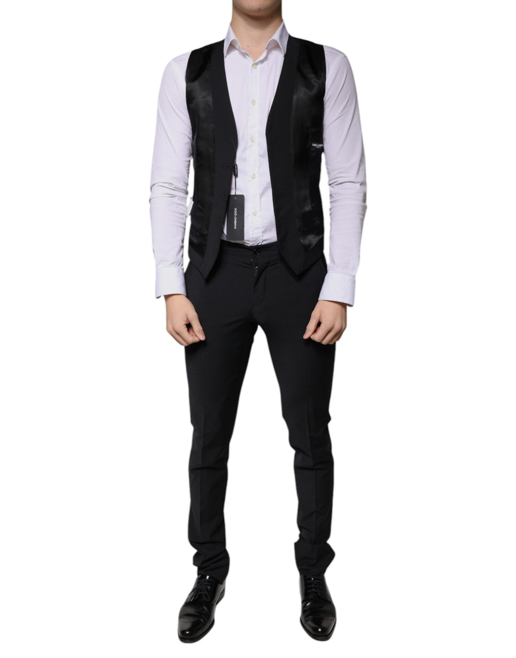 Svart ull 3-delad slim fit formell herrkostym