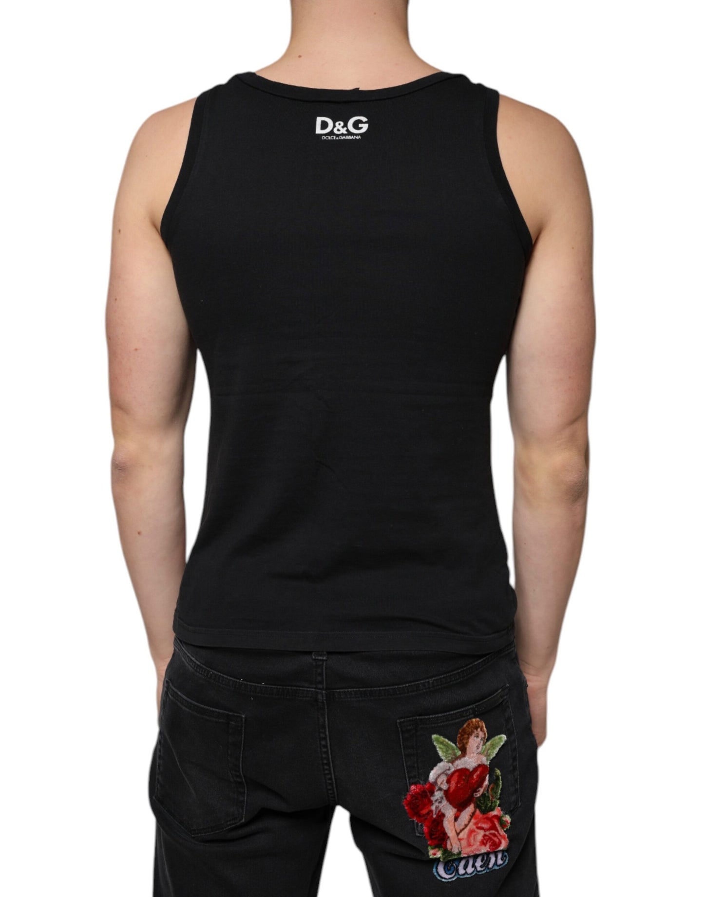 Dolce &amp; Gabbana Svart bomullslinne Ärmlös Herr T-shirt