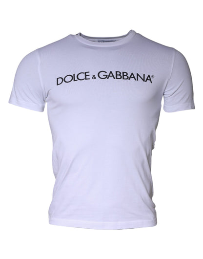 Dolce &amp; Gabbana Vit Logotyptryckt Bomulls-T-shirt med Rund Hals