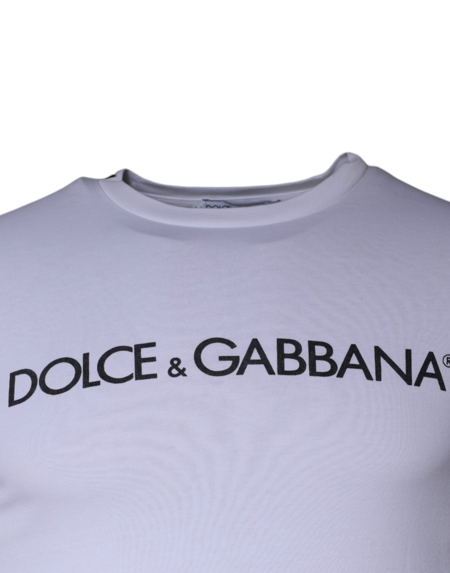 Dolce &amp; Gabbana Vit Logotyptryckt Bomulls-T-shirt med Rund Hals