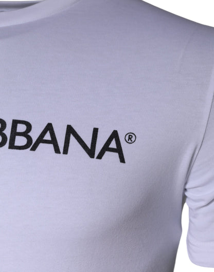 Dolce &amp; Gabbana Vit Logotyptryckt Bomulls-T-shirt med Rund Hals