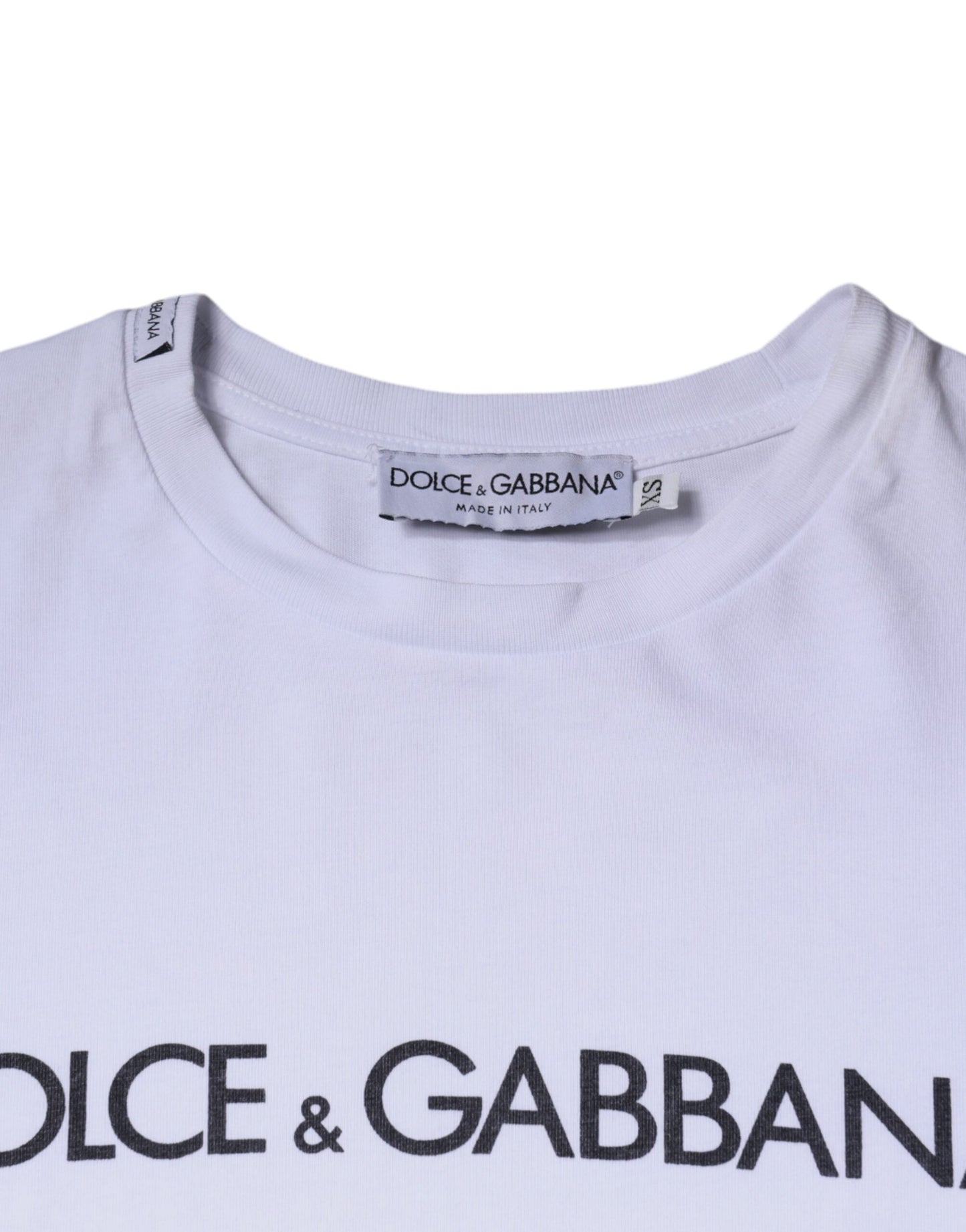 Dolce &amp; Gabbana Vit Logotyptryckt Bomulls-T-shirt med Rund Hals