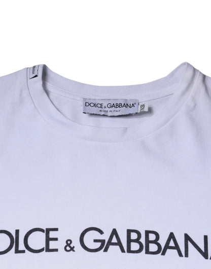 Dolce &amp; Gabbana Vit Logotyptryckt Bomulls-T-shirt med Rund Hals