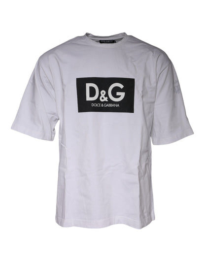 Dolce &amp; Gabbana Vit Logotyptryckt Bomulls-T-shirt med Rund Hals
