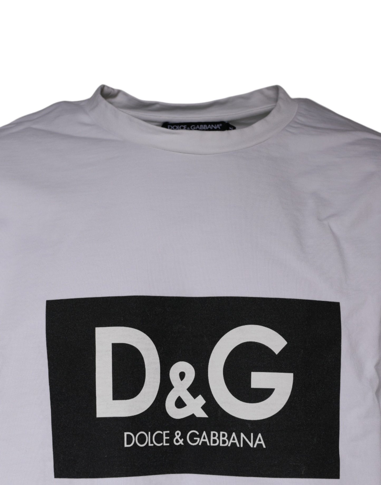 Dolce &amp; Gabbana Vit Logotyptryckt Bomulls-T-shirt med Rund Hals