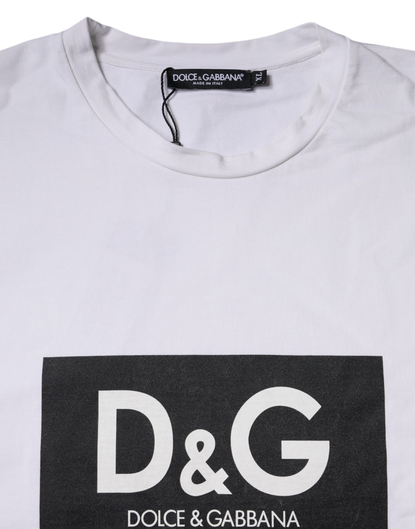 Dolce &amp; Gabbana Vit Logotyptryckt Bomulls-T-shirt med Rund Hals