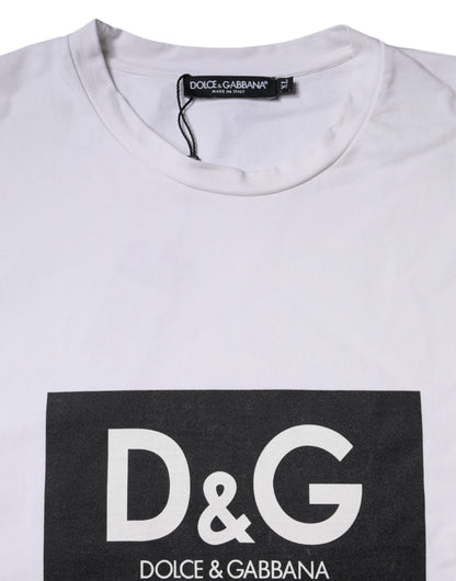 Dolce &amp; Gabbana Vit Logotyptryckt Bomulls-T-shirt med Rund Hals
