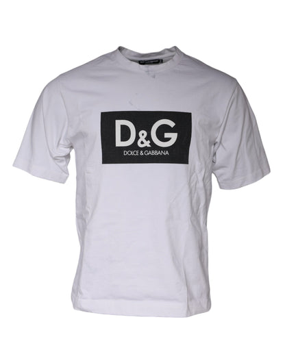 Dolce &amp; Gabbana Vit Logotyptryckt Bomulls-T-shirt med Rund Hals