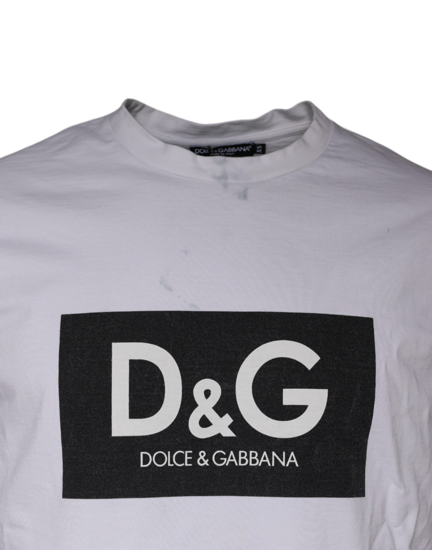 Dolce &amp; Gabbana Vit Logotyptryckt Bomulls-T-shirt med Rund Hals
