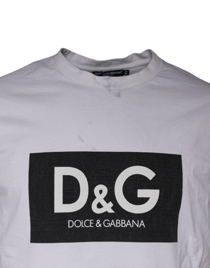 Dolce &amp; Gabbana Vit Logotyptryckt Bomulls-T-shirt med Rund Hals