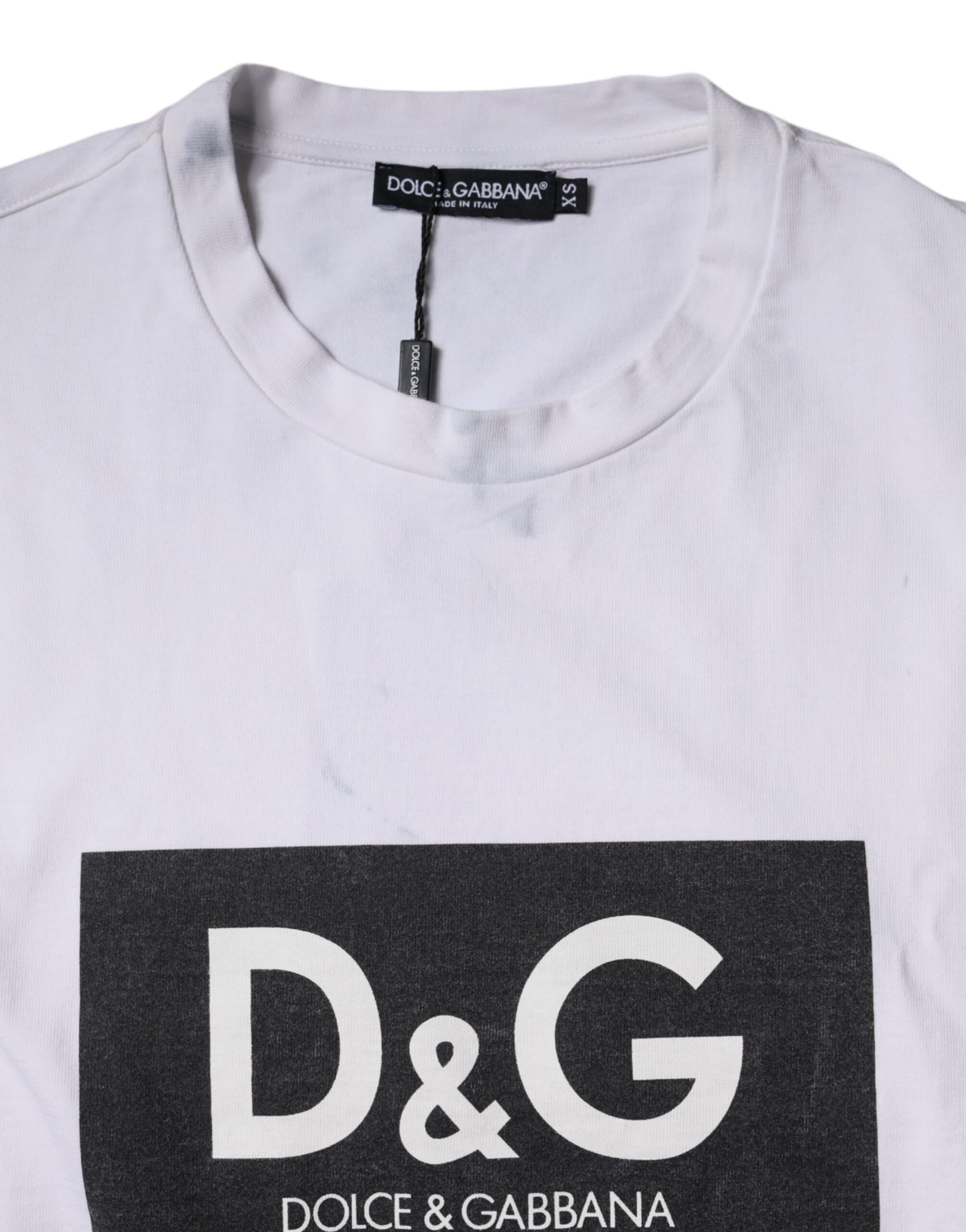 Dolce &amp; Gabbana Vit Logotyptryckt Bomulls-T-shirt med Rund Hals