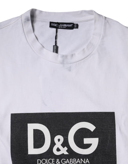 Dolce &amp; Gabbana Vit Logotyptryckt Bomulls-T-shirt med Rund Hals