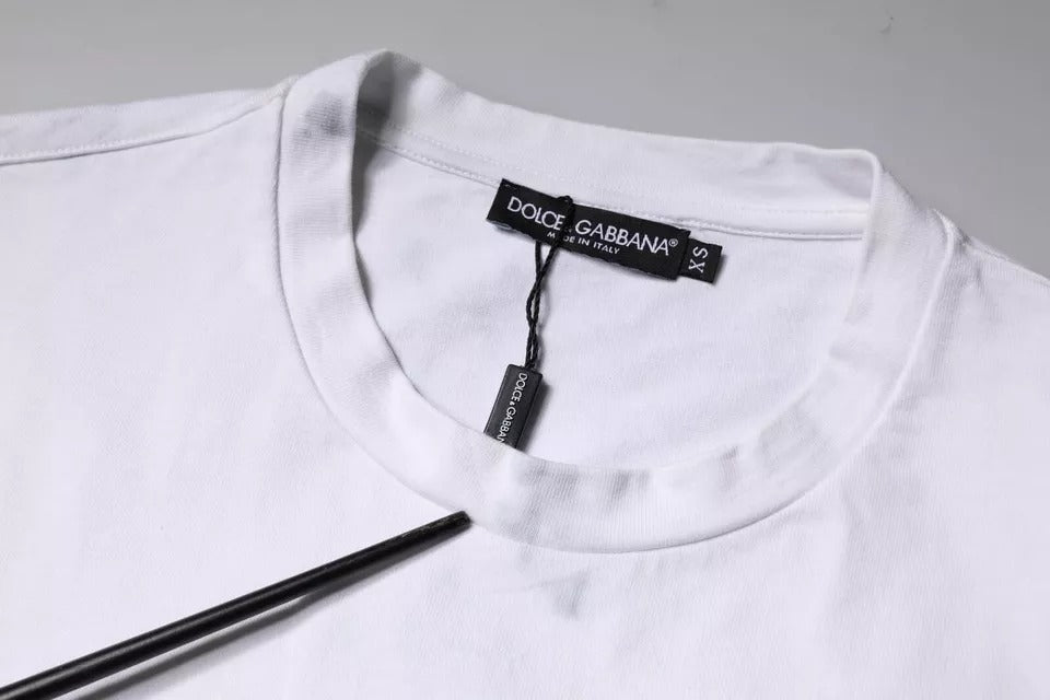 Dolce &amp; Gabbana Vit Logotyptryckt Bomulls-T-shirt med Rund Hals
