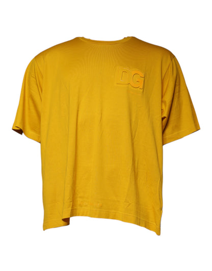 Dolce &amp; Gabbana Senapsfärgad Rundringad T-shirt med Präglad Logotyp