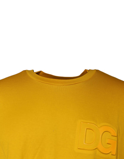 Dolce &amp; Gabbana Senapsfärgad Rundringad T-shirt med Präglad Logotyp