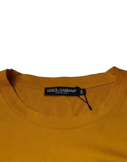 Dolce &amp; Gabbana Senapsfärgad Rundringad T-shirt med Präglad Logotyp