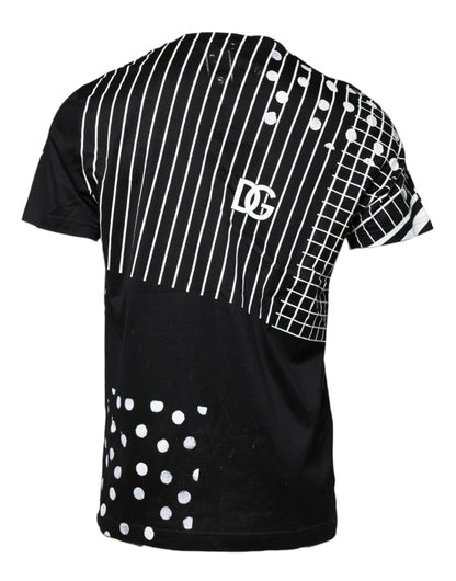 Dolce &amp; Gabbana svart bomulls-T-skjorte med polkaprikker og rund hals