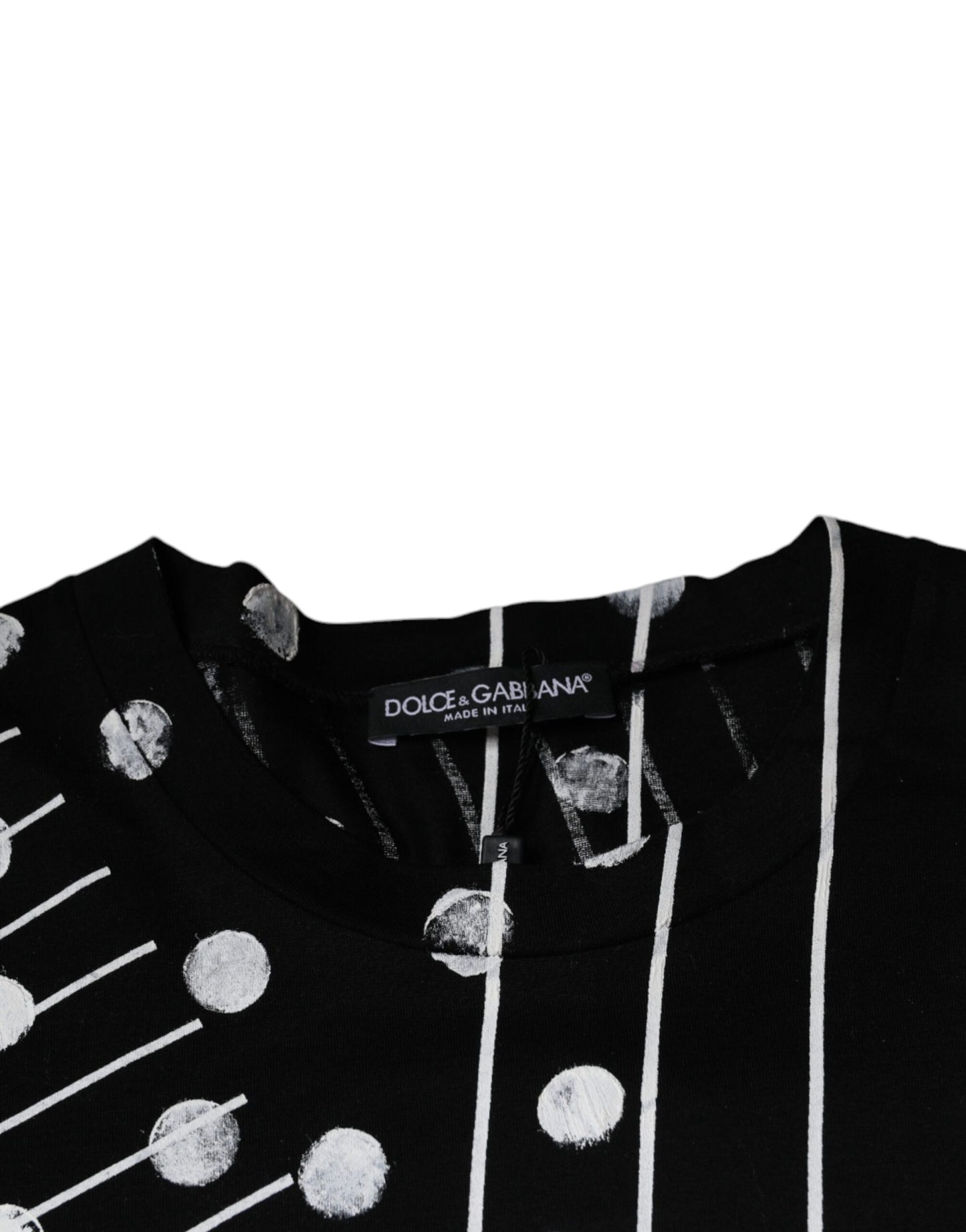 Dolce &amp; Gabbana svart bomulls-T-skjorte med polkaprikker og rund hals