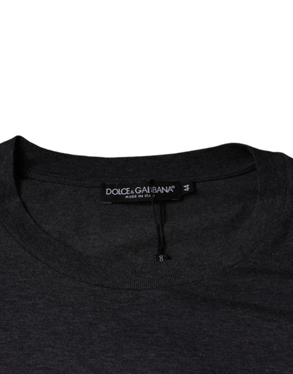 Dolce &amp; Gabbana grå t-shirt i bomull med rund hals och logotypmärke