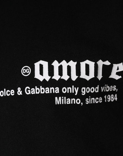 Dolce &amp; Gabbana svart Amore-tryckt bomulls-t-shirt med rund hals