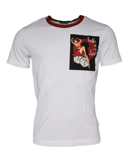 Dolce &amp; Gabbana hvit bomulls-T-skjorte med rund hals og grafisk trykk