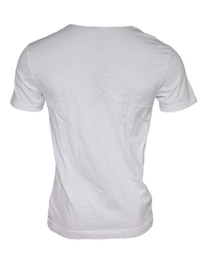 Dolce &amp; Gabbana hvit bomulls-T-skjorte med rund hals og grafisk trykk